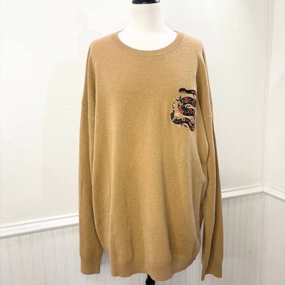 EST Media Size M Cashmere Sweater RARE Lunar New Year Wood Snake Embroidered Tan - Picture 12 of 12